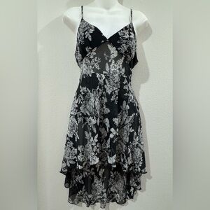 OPERA CLOTHING Slip-On Chiffon Style Floral Print Dress Plunging Neckline - S